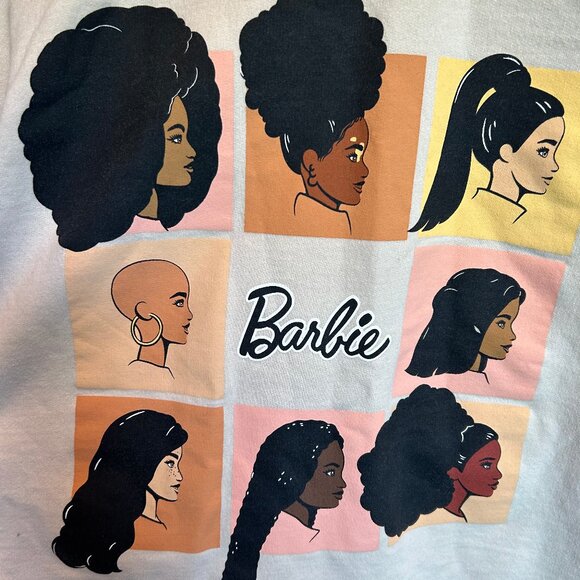 Barbie Women of Color Cropped Off White Crewneck Sweatshirt Womens Size Small - Picture 4 of 9